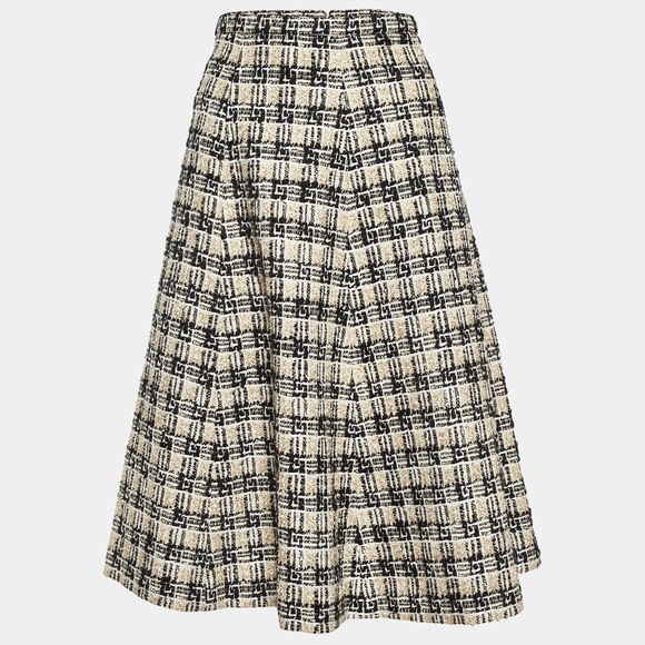 Gucci NWT Black and Cream Tweed Plaid A-Line Skirt - 36
